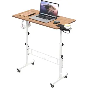 Portable Standing Desk, Rolling Desk Adjustable Height, Mobile Laptop Desk, Small Stand Up Table with Wheels, Walking Table for Treadmill Walking Pad, Tall  Stand, Oak