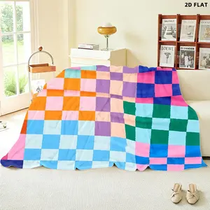 Vibrant Checkered Pattern Throw Blanket, Single - sided Printed, Multiple Specifications Available, Soft Textile Material, Perfect for Nap/Decor, Cheerful Modern Aesthetic
