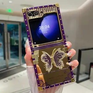 Square Luxury Butterfly Phone Case with Protection and Butterfly Stand, Fits Samsung Galaxy Zflip3/zflip4,zflip 5,zflip6,z Flip7, Fashionable Women's Case