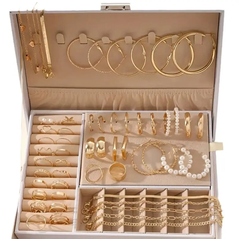 Women's 54-Piece Minimalist Gold-Plated Alloy Elegant Matching Jewelry Set - Accessories for Women with Butterfly Necklace, Bracelet, Heart Ring, Faux Pearl Earrings for Everyday Wear, Parties(No box included)