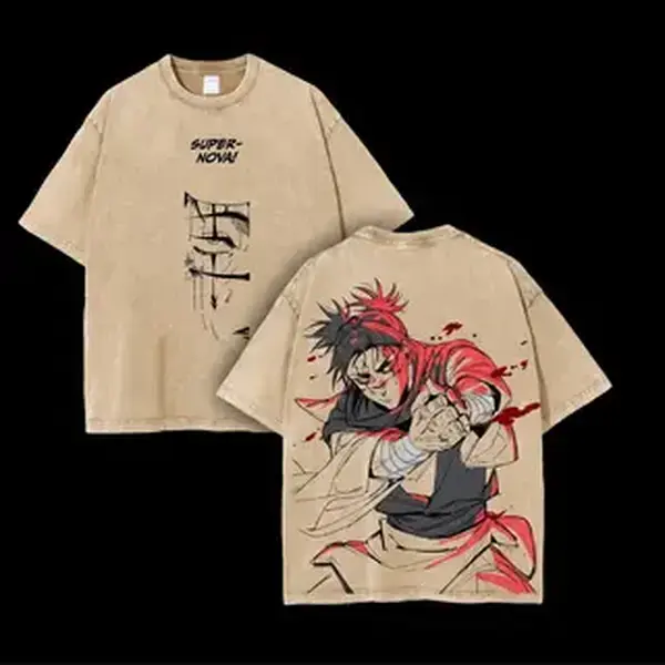 Choso-JJK Oversized Loose Acid Washed Anime Graphic Tee - Unisex Heavyweight Cotton Short-Sleeve Y2K Streetwear Crewneck Top for Street Style Anime Fans