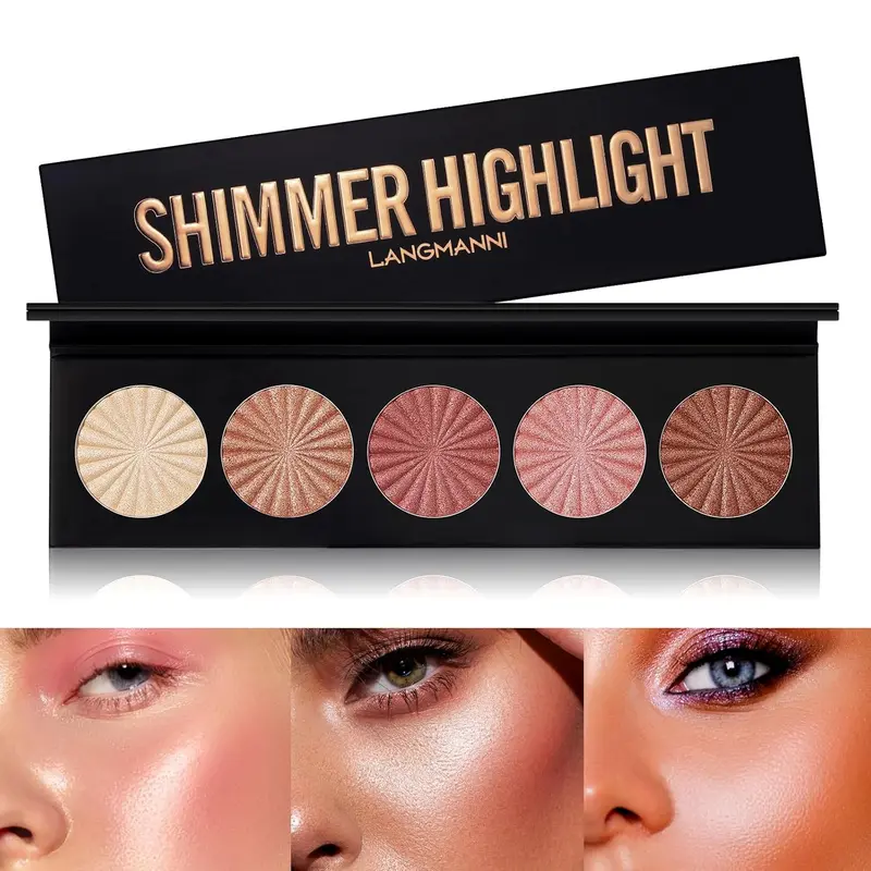 Highlighter Powder Palette 5 Color Bronzer Illuminator Baked Waterproof Long Lasting