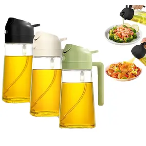 16oz 2-in-1 Oil Sprayer & Dispenser, 3 Pack Light-Blocking Dark Green Glass Bottle for Kitchen & BBQ Cooking