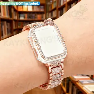 KAYKWONG'S 2 in 1 Set, include 1 Count Starry Sky Rhinestone Metal Band with 1 Cartoon Cat Imitation Diamond Case, Compatible with iWatch Series 11/10/9/8/7/6/5/4/3/2/1/se, Fit for 38mm/40mm/41mm/44mm/45mm/46mm/49mm, Smart Watch Accessories