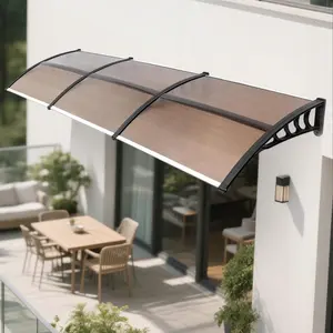 Window Awning Door Canopy 120"x38", Polycarbonate Cover Front Door Outdoor Patio Awning Canopy UV Rain Snow Sunlight Protection Hollow Sheet, Brown Board & Black Bracket