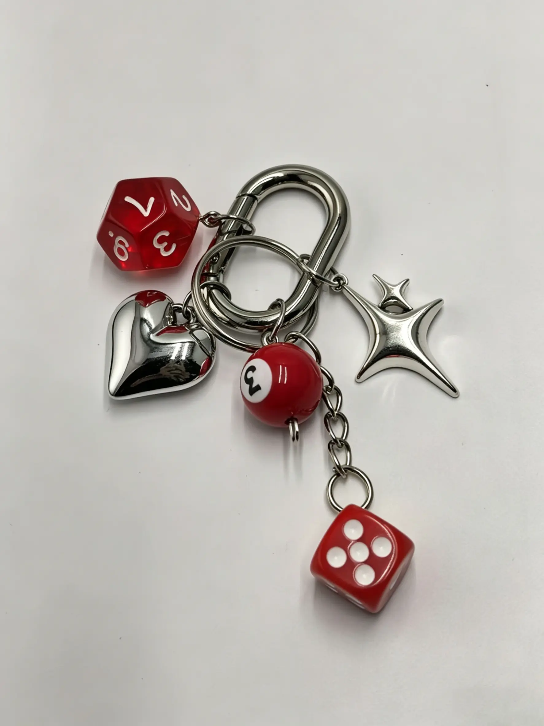 Dice & Billiard Ball Bag Charm, Bag Accessories Charms Multi-Element Color-Block Dangle Design "Yabi" Style American Retro Style Thickened Alloy Spring Clasp For Bags, Keys, And Earphone Cases Keychain