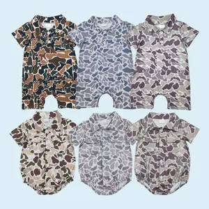 Brown camouflage baby boy summer polo romper Baby Boy Clothes