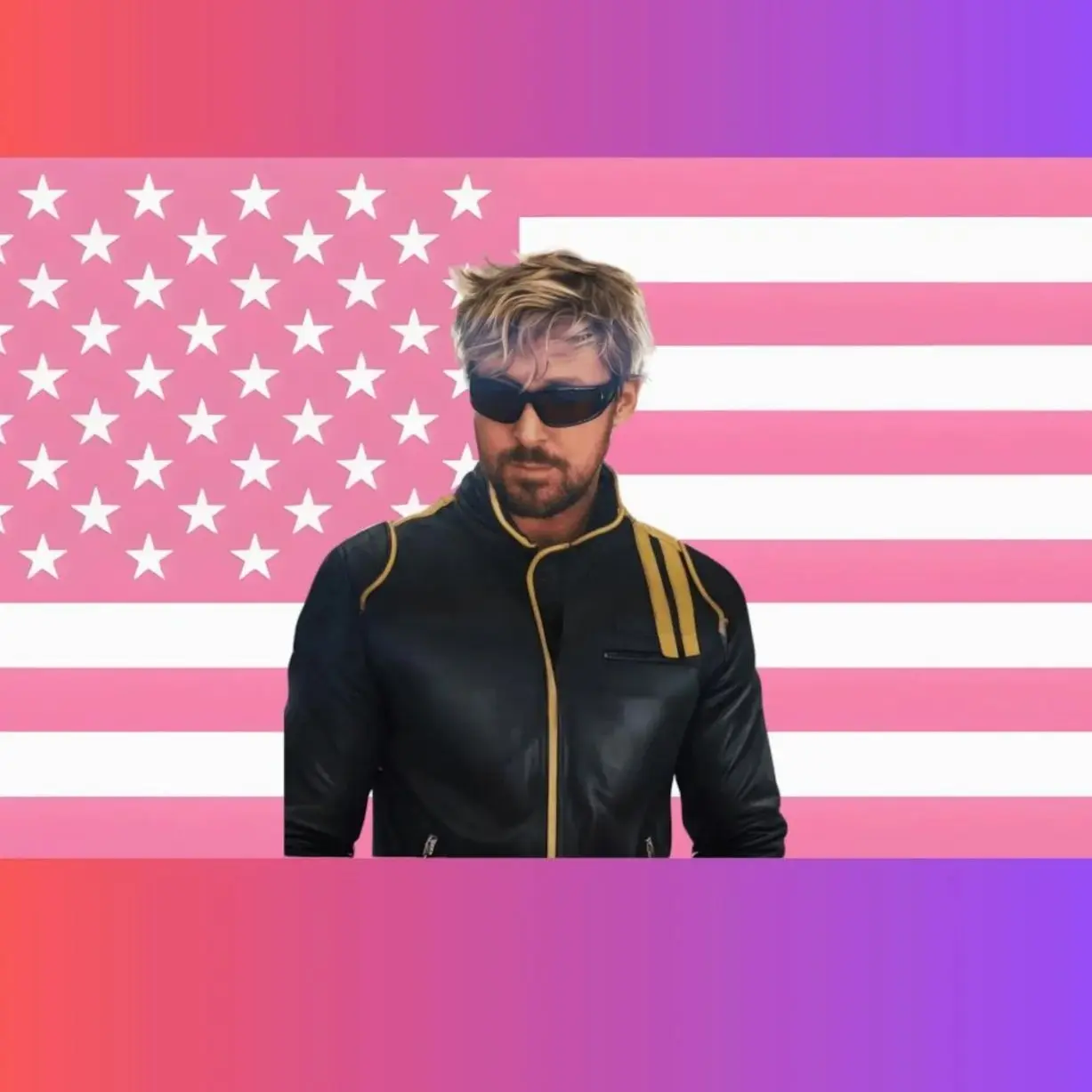 Ryan Gosling Pink American Flag Tapestry | Ken Barbie Wall Art | Fall Guy Fan Flag | Dorm Room Decor | Celebrity Fan Gift