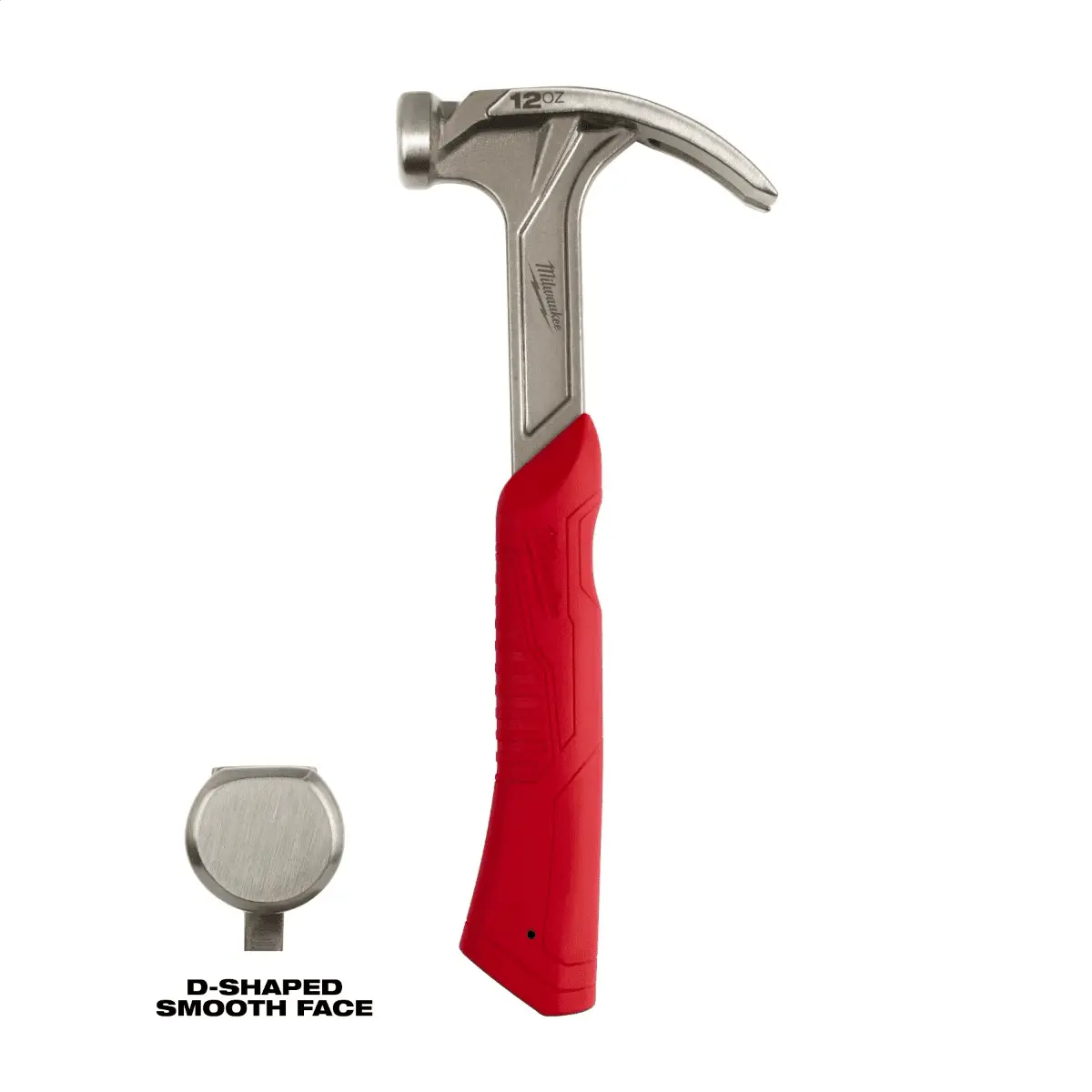 Smooth Face Hybrid Claw Hammer 12 oz. D-Shaped Face Precision Balanced Design Curved Claw Steel Head Steel Handle Red Grip