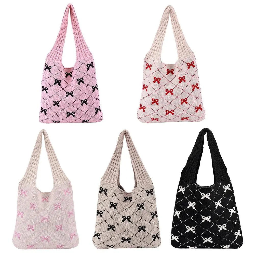 Heart Graphic Tote Bag - Cute Crochet Shoulder Bag for Beach & Casual Outings Beachbag Boho Work Bags Pastel Canvas Tote Woven Quilted Tote Lightweight Tote Bag