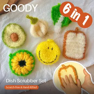 6pcs Scratch Free Hand Knitted Multipurpose Dish Scrubbers Set Reusable Kitchen Scouring Pads Soft Washcloth Scrub Sponges Non Scratch Cleaning Products For Kitchen Dish Washing Bathroom Household Cleaning Winter Home Essentials Holiday Gift