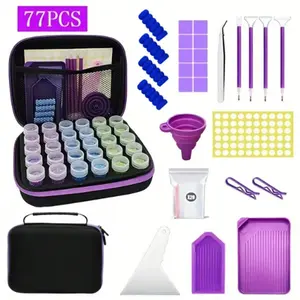 Portable Diamond Arts Colorful Painting Tool Set, 47/77pcs Multi-functional Diamond Arts Colorful Painting Tool Accessories, Perfect Storage Art Box