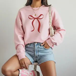 Trendy Bow Puff Embossed Sweatshirt | Unisex Crewneck Valentine's Day Pullover