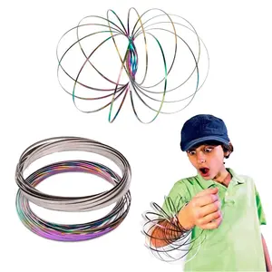 Flow Ring Spinner Toy, 5.1" Stainless Steel Geometric Magic Arm Toy, Color-Changing Compact Size, Comfortable Fit, Calming Effect Stress Relief Fidget Bracelet, Best Gift for Kids and Adults