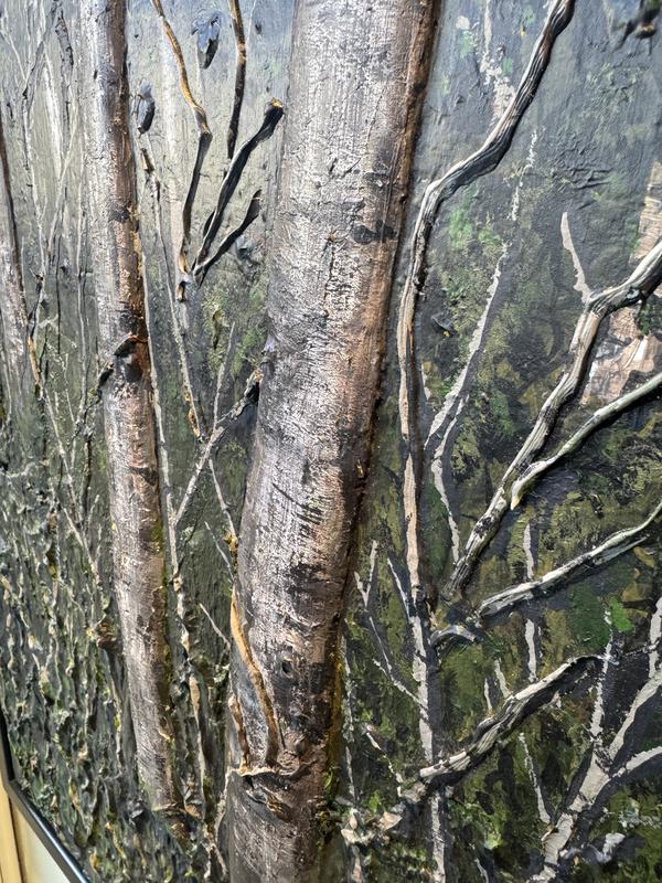 "INTO THE WOODS" Large Acrylic, Oil and Relief Work wall hanging-painting by artist Vanessa Riggs