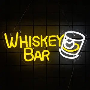 Whiskey Bar Neon Sign LED Neon Lights For Wall Decor Light Up Bar Signs For Home Bar Cart Restaurant Man Cave Beer Cafe Bistro Club Party Decorations Gift