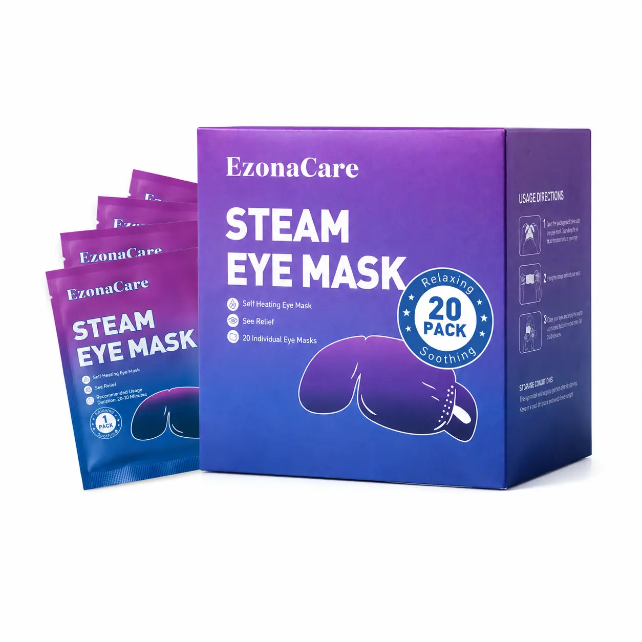 Steam Eye Masks for Dry Eyes, 45 Min+ Heated Eye Mask, Disposable Self Heating Warm Compress, Fast Relief for Eye Strain & Stye, Long Lasting Sleep & Travel Essentials, Unscented (20 Pack)