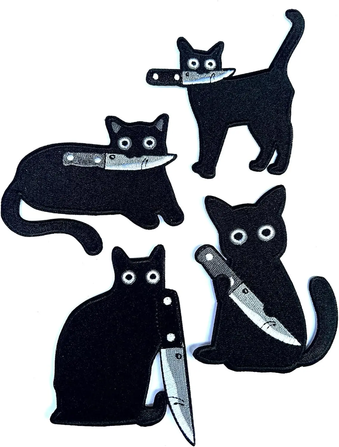 Iron On Patches, Cat with Knife Patches, Punk Funny Embroidered Badge Iron/Sew on Applique Repair Patches, DIY Accessories for Clothes Jeans Backpacks Jackets Pants Hats Vest