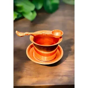 Panch Patra with Achmani Pali and Copper Plate - Achman set Decor Religious Traditional Bowl