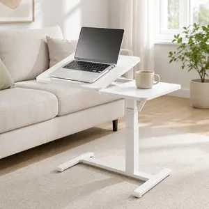 Height-Adjustable Overbed Laptop Table with Wheels, Tilting Split Top Bedside Desk for Home Office and Study Use, Mobile Computer Stand
