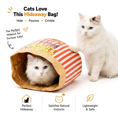Large Double-Layer Crinkly Kraft Paper Cat Hideout Bag (29.53*13.78in) - Foldable Bed, Puzzle Toy with Crinkle Texture, Space-Saving Design, Indoor Use, Encourages Natural Behaviors