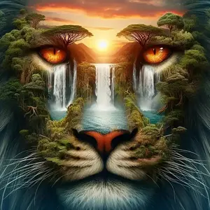 Lion & Waterfall Pattern DIY Diamond Arts Colorful Painting Kit without Frame, DIY 5D Diamond Arts Colorful Painting Kit, Wall Art Decor for Home