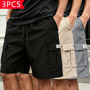 Men’s 3-Pack Cargo Shorts with 3D Large Pockets and Personalized Patch Labels  Street Style Quick-Dry Fabric, Loose Fit for Comfort and Structure, Effortlessly Pull Off a Hardcore Trendy Look, Menswear, Casual, Mid Waist