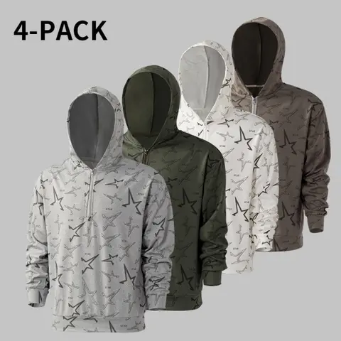 Swkopax Men's 4-Pack Athletic Hoodies - Star Printed, Loose Fit, Long Sleeves, Sun Resistant, Breathable Polyester, Machine Washable, Cool Iron, Line Dry, Casual Wear for Running & Fitness (Simplifies Outfit Rotation)