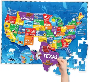 United States Puzzles for Kids Ages 4-6 - Educational Toys for Boys & Girls - 70Pcs USA Map Kids Puzzle with 50 States & Capitals - Floor Jigsaw Puzzles - Fun Learning Activities & Gifts for Children