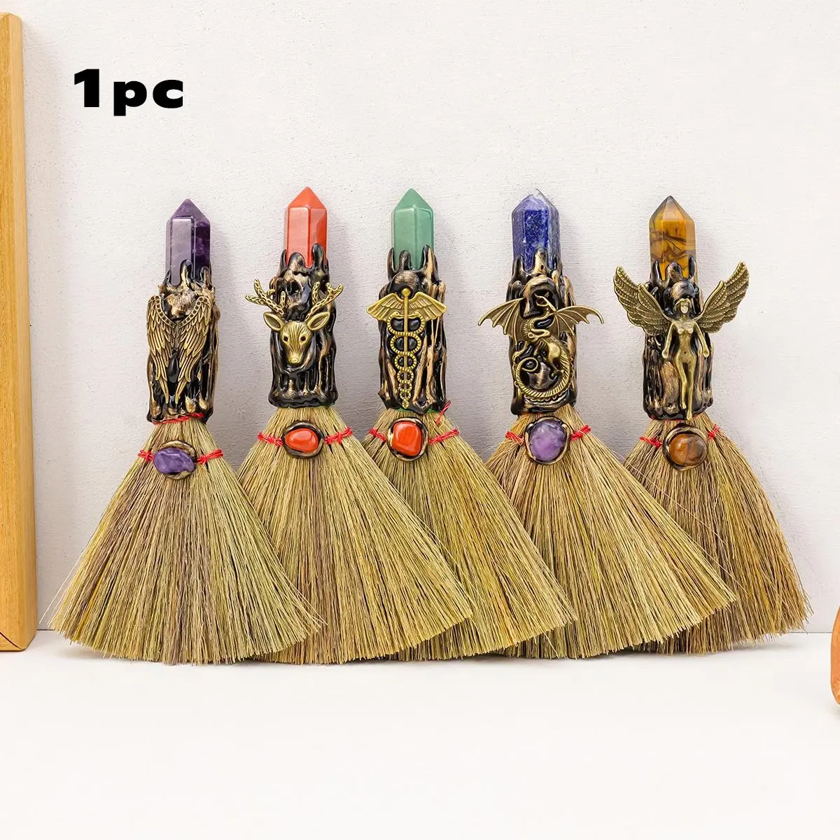 Natural Quartz Witch Broom, Reiki Gemstone for Cleansing & Healing, Feng Shui Energy Tool, Healing Stones Decor, Unique Halloween Gift Idea, Decorative Ornament