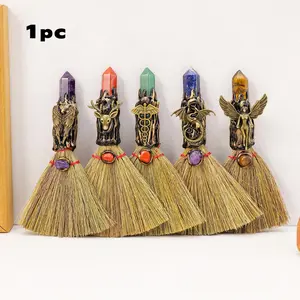 Natural Quartz Witch Broom, Reiki Gemstone for Cleansing & Healing, Feng Shui Energy Tool, Healing Stones Decor, Unique Halloween Gift Idea, Decorative Ornament