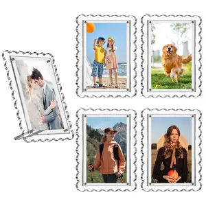 5-Pack Artistic Minimalist Christmas Holiday Picture Frames, Transparent Acrylic, Desktop Display, Vibrant Stem Patterns, Home Decor, Picture Frame Set