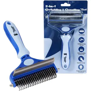2-in-1 Deshedding Brush and Dematting Rake for Dogs – Double Coat Undercoat Grooming Tool for Medium to Large Breeds, Reduces Shedding by Up to 95%