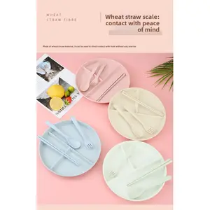 3-Compartment Wheat Straw Divided Plate, 7.1"-7.4" Round Portion Control Plate, Microwave Safe Eco-Friendly Dinner Plate for Kids & Adults