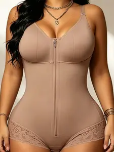 1 Count Women's Colombian Shaping Bodysuit, Solid Color thong Shapewear, Tummy Control Full-Body Shaper Butt Lifter & Zipper Abdomen Compression, Bust Support Body Shaper, Tight-Fitting Jumpsuit, Suitable For Various Occasions
