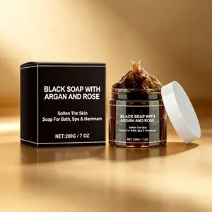 Moroccan Black Soap 200g – Argan Oil & Rose Formula – Deep Cleansing & Moisturizing – Softens Dry, Rough Skin – For Face & Body