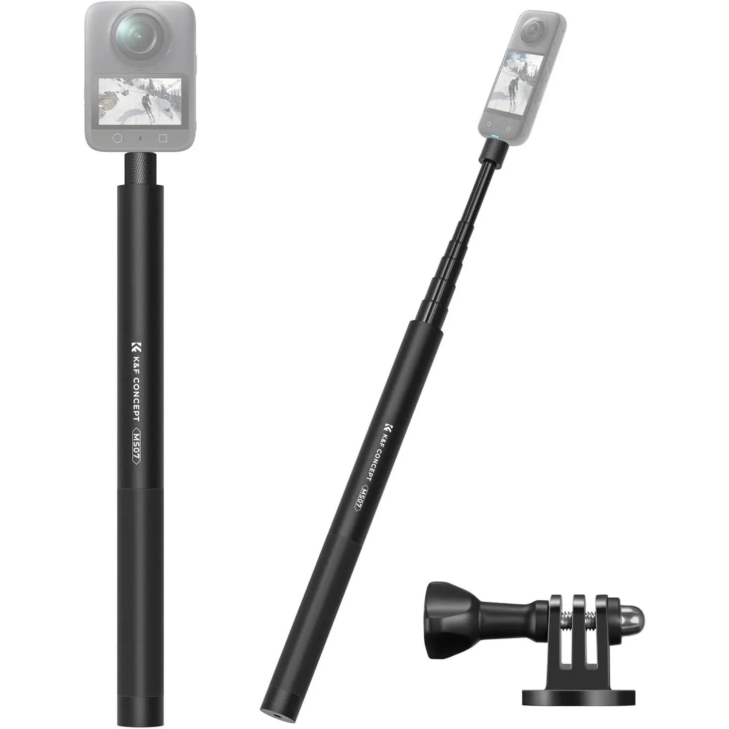 K&F CONCEPT 60in/153cm Invisible Alloy Compact Camera Selfie Stick, Long Extension Pole with 1/4" Adapter, Silicone Grip, Handle, Mount & Tripod - Camera Accessory for Insta360 X5/X4/X3, GoPro Hero 13/12/11, DJI OSMO Action 3/4/5/6, 360 Pocket 3