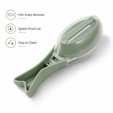 Fish Shaped Plastic Fish Scale Scraper with Transparent Cover - Kitchenware Seafood Utensil, Textured Raised Edge Grip, Covered Storage Cavity, Fun Shape, Prevents Scales Splashing, Reusable, Easy to Clean for Home Seafood Processing