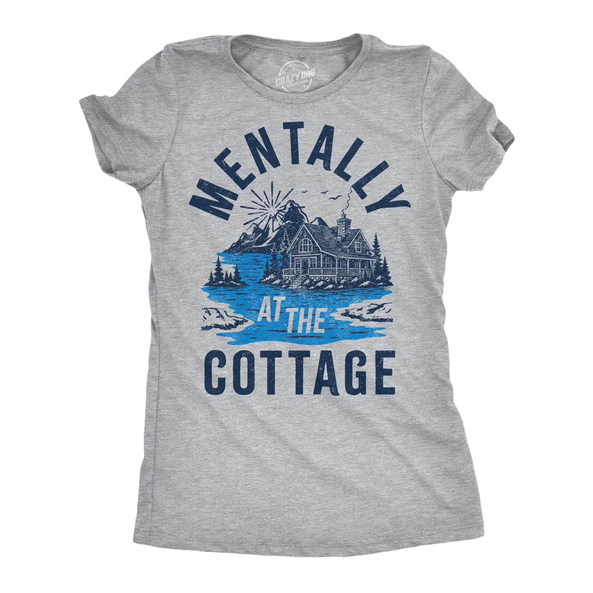 Womens Funny T Shirts Mentally At The Cottage Tee For Ladies Funny Womens T Shirts Cute Vintage Fashion Casual Ladies T-Shirt Gift Funny Summer Top Women's Novelty Tees Light Grey