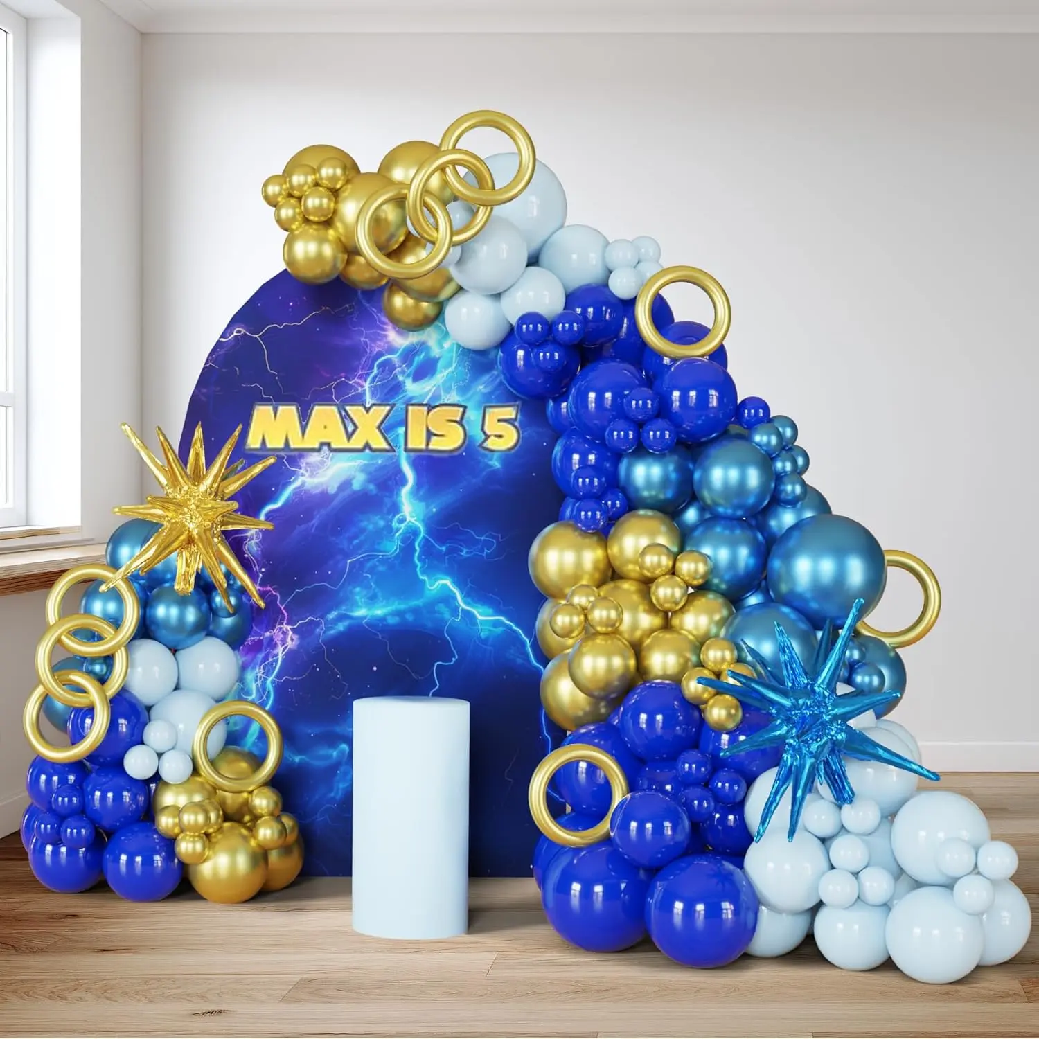 Blue Gold Balloon Arch Kit 156pcs Star Superhero Birthday Party Decor