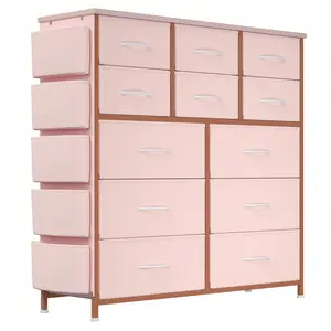 12 Drawer Dresser for Bedroom, Fabric Dressers & Chests of Drawers with Side Pockets, Chest of Drawers for Closet, Living Room, Closet, Hallway,Pink