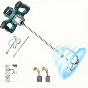Heavy Duty Professional Electric Concrete Mixer - Ergonomic Steering Wheel Handle and S-Shaped Mixing Rod, 2100W All-Copper Motor, 6-Speed Adjustment, - Suitable for Cement, Mortar, Paint, Construction