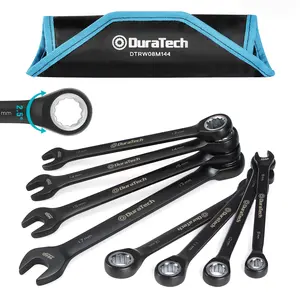#Summervibes DURATECH Ratcheting Combination Wrench Set, 144-P, Double-Stacked Pawls, 8 Piece, CR-V Steel, Black Chrome Plated, with Organizer Pouch