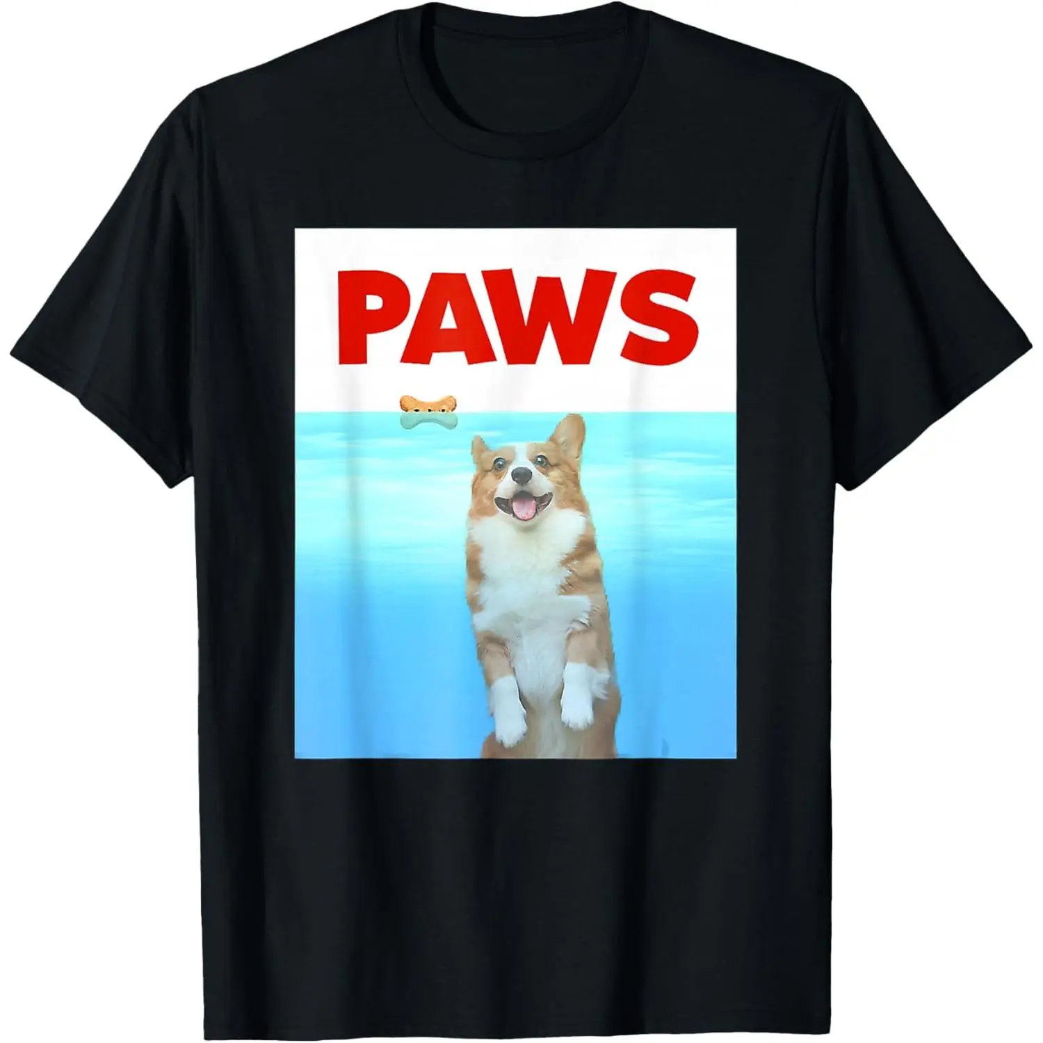 100%cotton Paws Dog Parody 80s Corgi Shark Funny Dog Gift T-Shirt