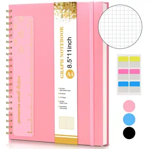 Graph Paper Notebook, Spiral Notebook Journal 8.5” x 11”, A4 Large Grid Notebooks for Women Men, 100 GSM Graph Paper, Plastic Hardcover Spiral Graphing Journals for Work School Engineering