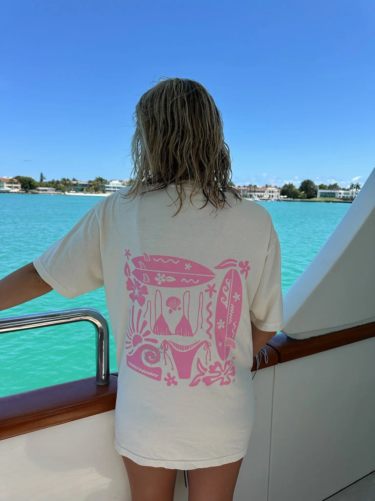 Ivory Pink Swim And Surf Comfort Colors Tee
