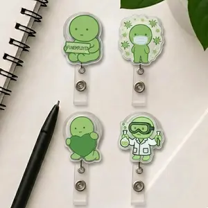 Smiskii Inspired Funemployed Lab Tech Germs Green Heart Sparkly Retractable Badge Reel Cute Acrylic ID Holder For Scientist Student Gift