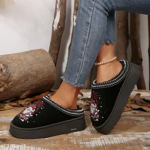Women's Comfortable Platform Clog Slippers Sueded Mini Snow Boots with Plush Lining Indoor Outdoor Shoes Perfect for Cold Seasons