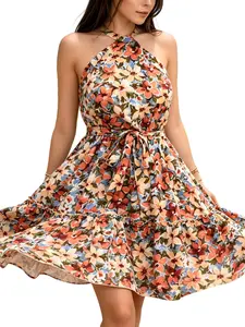 Women's Bohemian Floral Print Wrap Dress, Cross Strap Neckline, Ruched Design, Casual Vacation Wear, Daily Commute Fashion