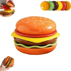 6-Piece Cute Hamburg Ceramic Dinnerware Set – Dinner & Dessert Plates & Lidded Cereal Bowls | Novel Tableware Gift for Home & Kitchen